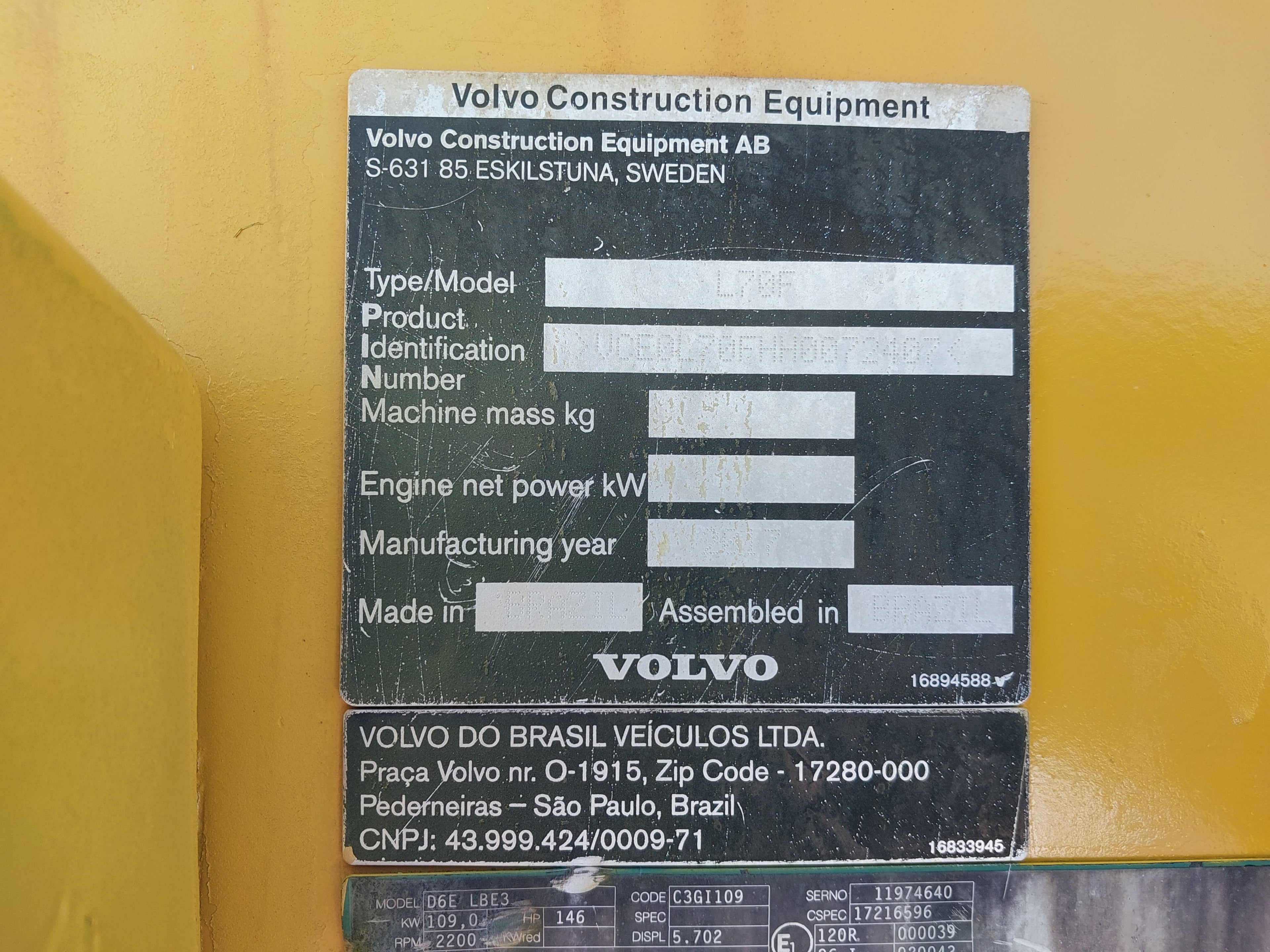 Pá Carregadeira Volvo L70F
