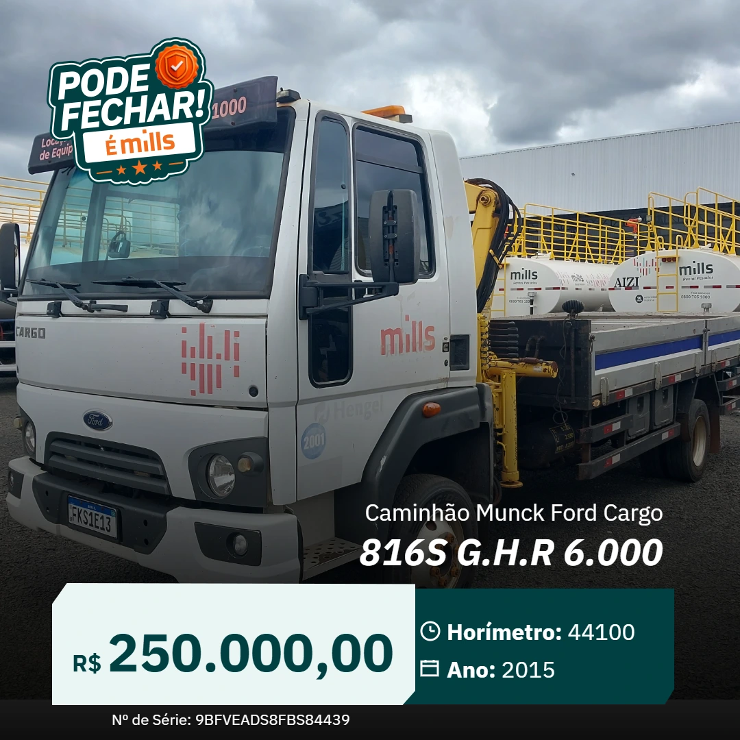 Caminhão Ford Cargo - 816S - Equipado com Munck - Modelo: G.H.R 6.000 - Capacidade para 2 Toneladas